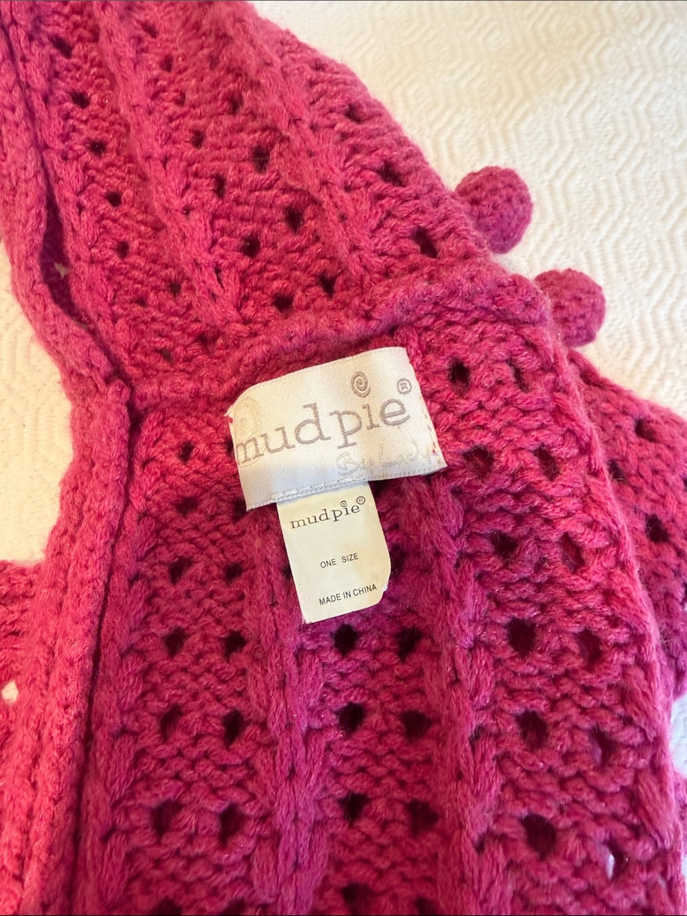 Mud Pie Raspberry Openwork Knit Scarf - Picture 3 of 5
